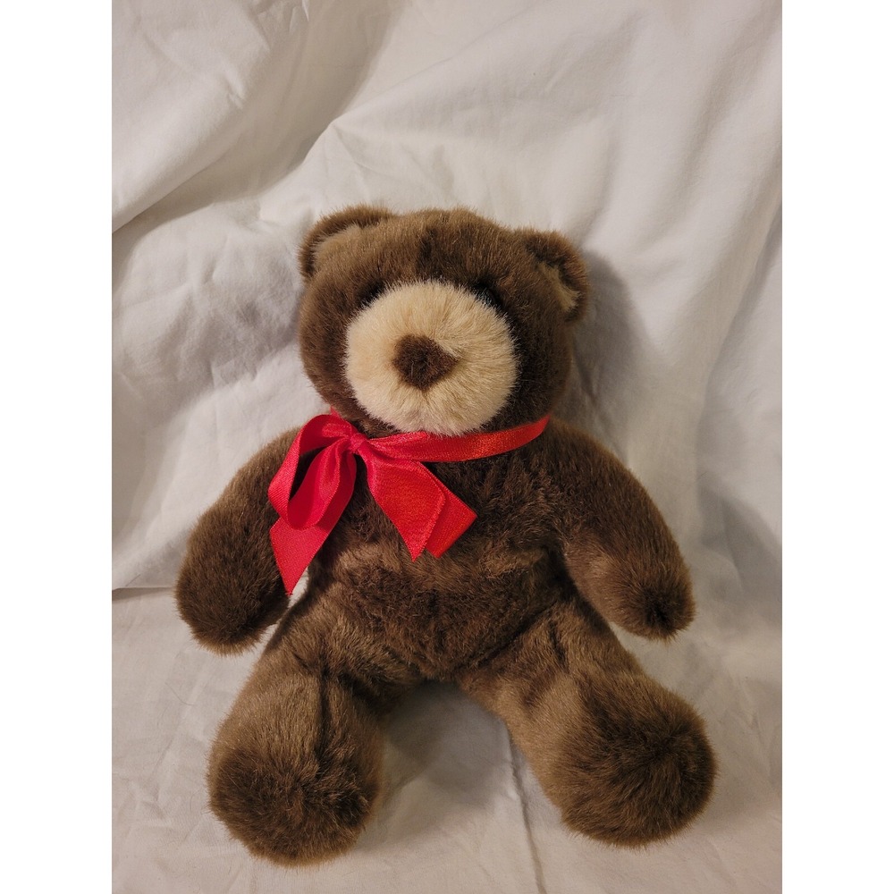 Original Build A Bear Workshop 2 Tone‎ Brown Teddy Bear W/ Red Bow